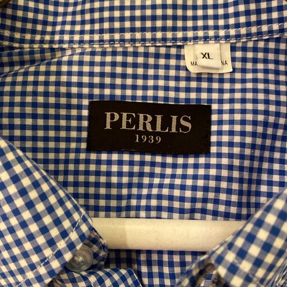 PERLIS 1939 mens XL royal blue gingham classic fit sports shirt - Picture 3 of 6
